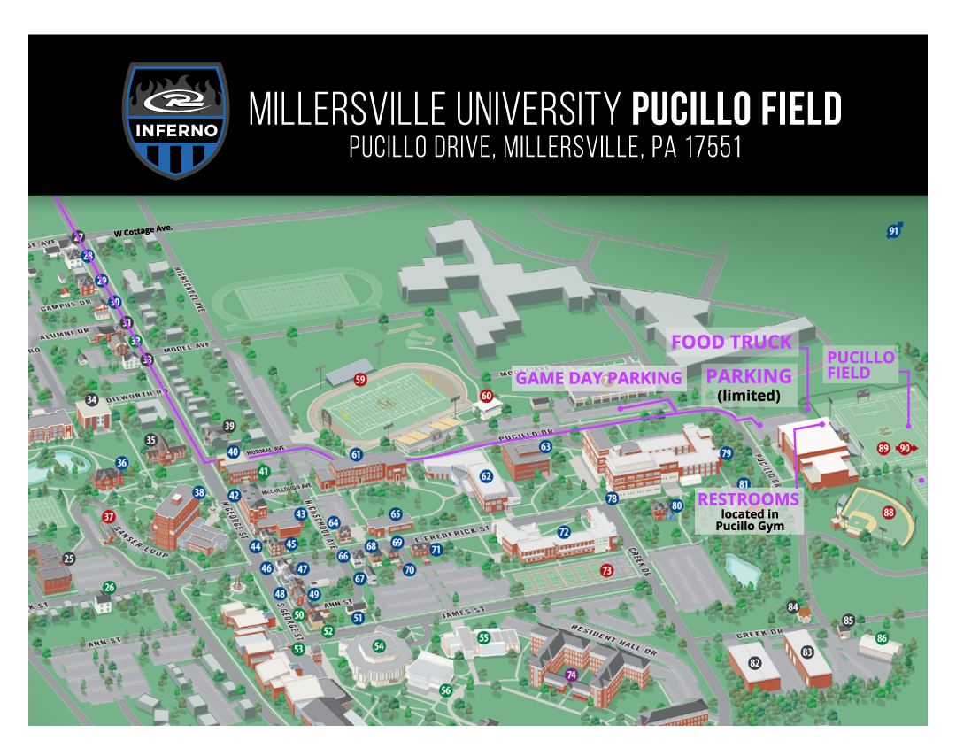 "Millersville University Pucillo Field Campus Map Lancaster Inferno Gameday